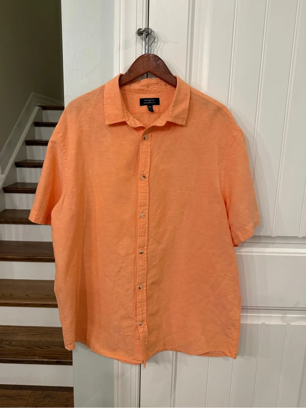 Banana Republic XXL Tall Linen Blend Short Sleeve Button Up Shirt Orange